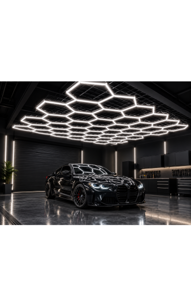 LED Hexagon garažo ir studijos šviestuvas 2,44 × 4,85 m LED Hexagon garažo ir studijos šviestuvas 2,44 × 4,85 m