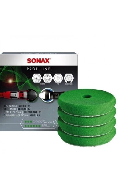 SONAX Vidutinio kietumo poliravimo padas, 85mm, 4vnt